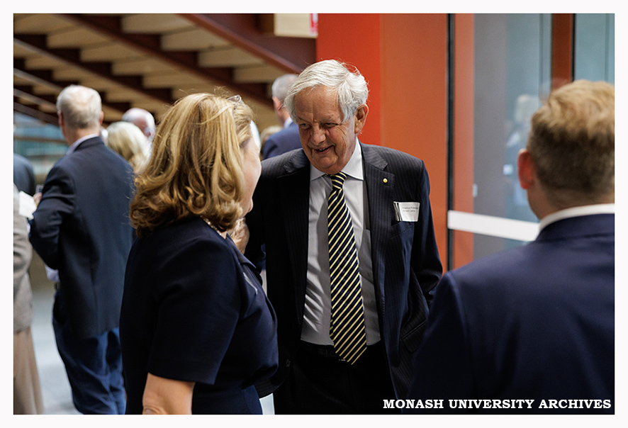 Vice-Chancellor Sharon Pickering and Emeritus Professor Richard Larkins speaking at the naming of the Alan Finkel Building for Technology and Design