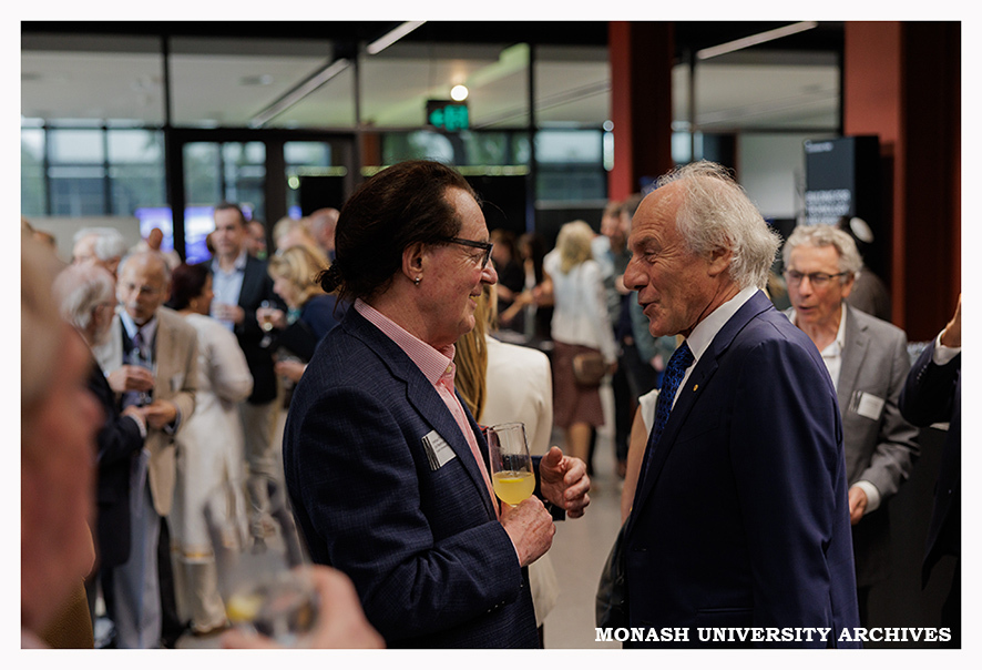 Emeritus Professor John Redmond (left) and Dr Alan Finkel speaking at the naming of the Alan Finkel Building for Technology and Design