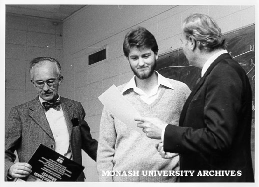 Alistair Craig receiving Goethe Prize from Consul General of Germany Dr Karl-Heinz Scholtyssek, Associate Professor Walter Veit at left