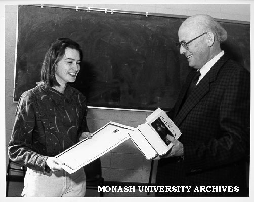 Rebecca Northeast receiving Goethe Prize from German Vice-Consul Mr Hans Mullers