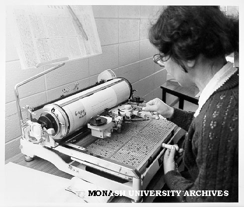 Mrs Sachi Roadley operating mechanical Japanese typewriter