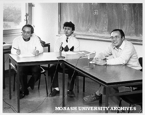 Discussion panel in department of Japanese, from left: Mr Akito Ozaki, senior tutor, Mr Shingo Kubata, and Mr Hiroshi Morita