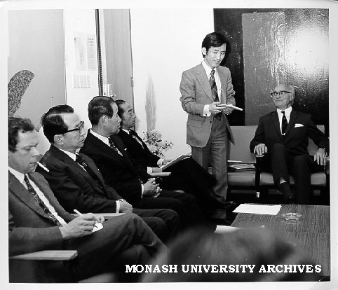 Vice-Chancellor Dr Matheson (right) with members of visiting Japanese Cultural Mission