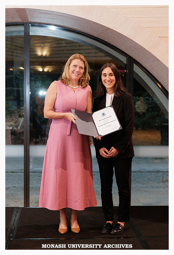 Vice-Chancellor Professor Sharon Pickering with Amy Goldenberg, winner of the Faculty of Arts Emerging Leader Alumni Award 2026