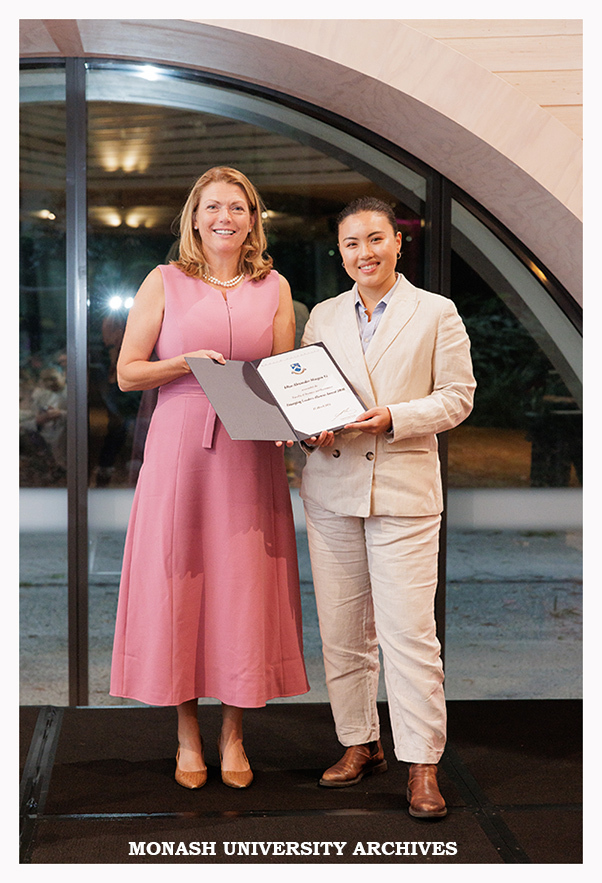 Vice-Chancellor Professor Sharon Pickering with Eliza Li, winner of the Faculty of Business and Economics Emerging Leader Alumni Award 2026