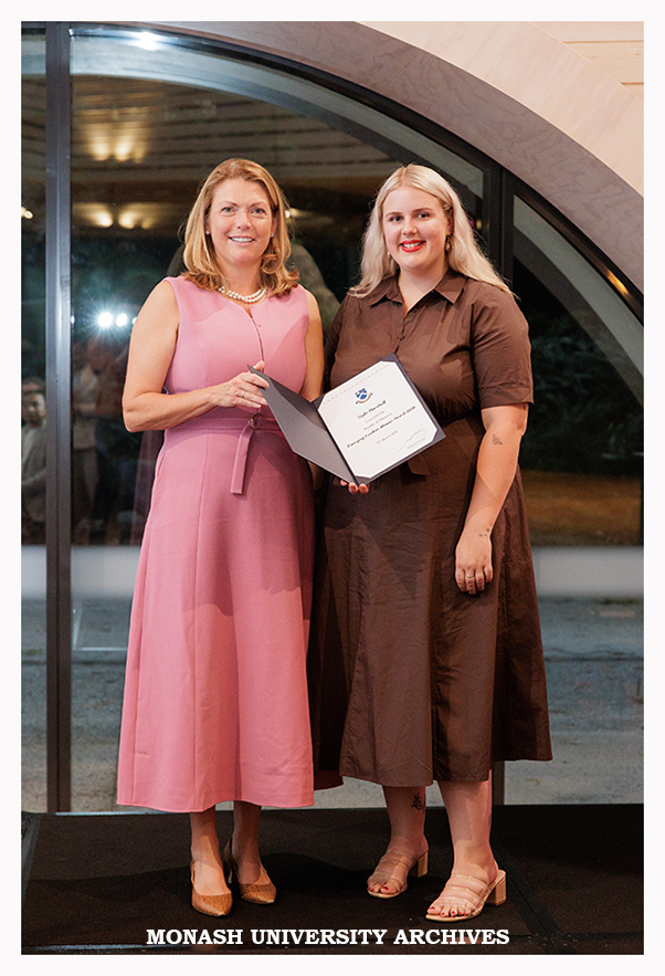 Vice-Chancellor Professor Sharon Pickering with Tayla Marshall, winner of the Faculty of Education Emerging Leader Alumni Award 2026