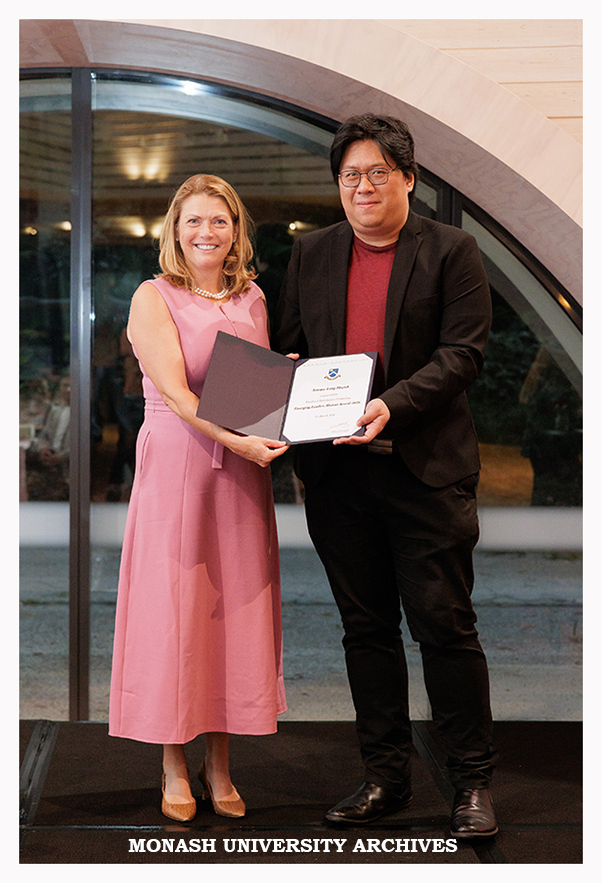 Vice-Chancellor Professor Sharon Pickering with Terence Huynh, winner of the Faculty of Information Technology Emerging Leader Alumni Award 2026