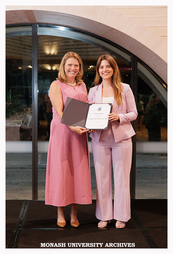 Vice-Chancellor Professor Sharon Pickering with Lara Howden, winner of the Faculty of Law Emerging Leader Alumni Award 2026
