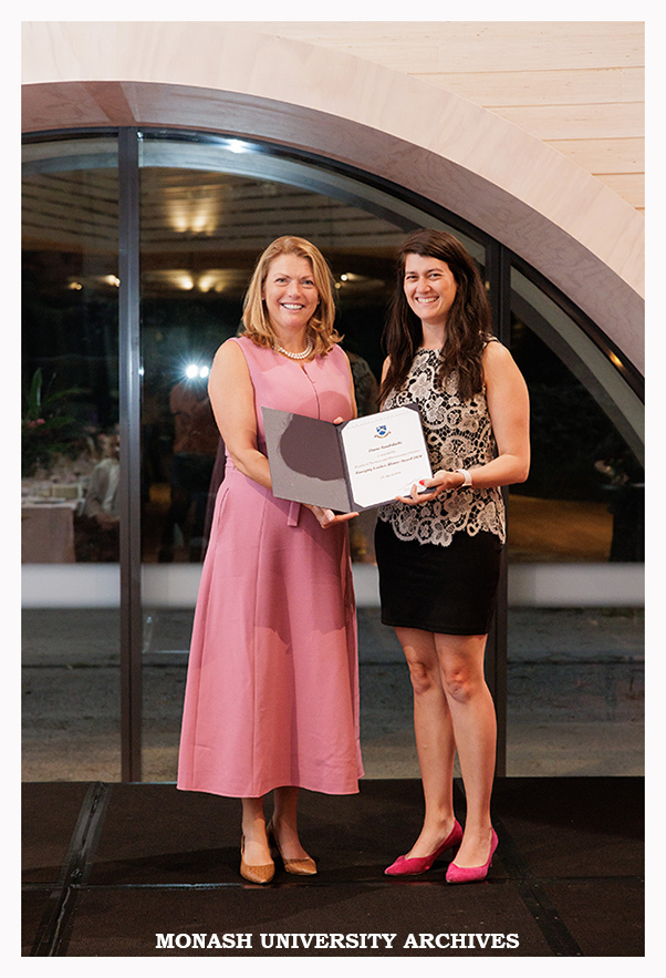 Vice-Chancellor Professor Sharon Pickering with Diana Sandulache, winner of the Faculty of Pharmacy and Pharmaceutical Sciences Emerging Leader Alumni Award 2026