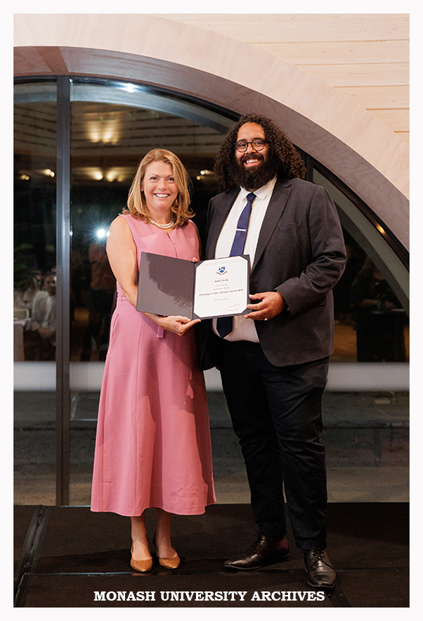 Vice-Chancellor Professor Sharon Pickering with Indi Clarke, winner of the Indigenous Emerging Leader Alumni Award 2026