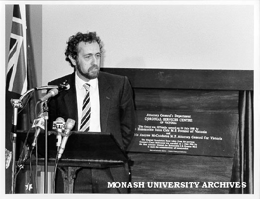 Professor Stephen Cordner speaking at opening of Coronial Services Centre