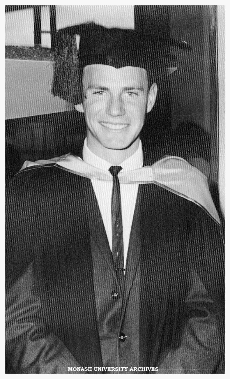 Ian Dudgeon after conferral of his degree at first graduation ceremony, 8 April, 1964