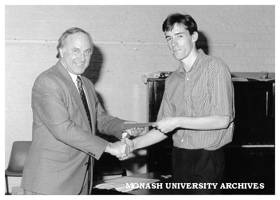 Mr John Mallding presenting BTR Nylex Prize to Richard Walters