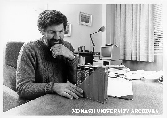 Dr Paul Rossiter with cut-away model of Pulsar car battery