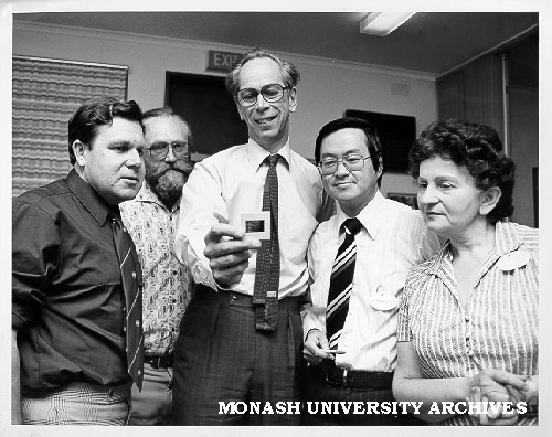 Professor Arthur Clark (centre) of Paediatrics with Drs John Murtagh (left), Bill Sewell, Moses Wong and Janette Pres