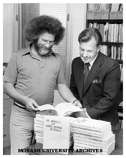 Drs Leo West (left) and Terry Hore with study of drink driving research