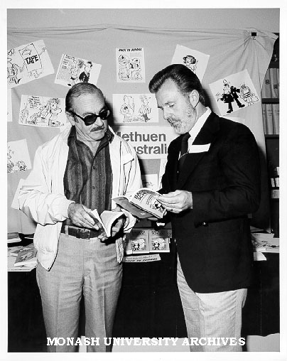 Co-author Terry Hore and cartoonist Bill Green with 'Back to School'