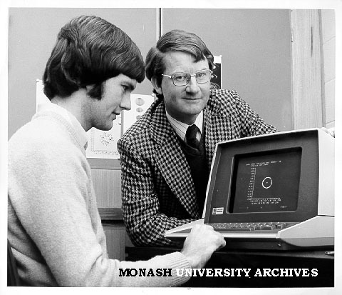 Student Kerry Hourigan (left) and Dr Andrew Prentice checking findings