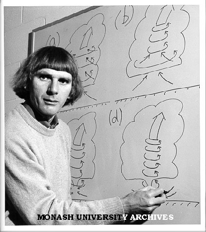 Dr Roger Smith demonstrating air flows in tornados