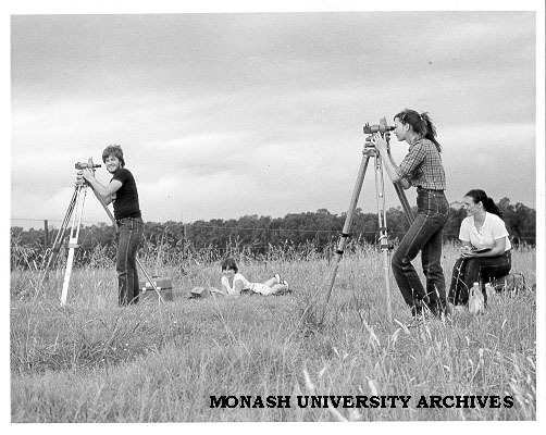Darren McCubbin and Kathy McInnes tracking balloons with theodolites during 'Buster'. Fiona Larkins and Julie Noonan taking recordings