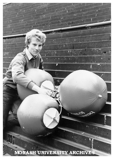 Tri-sphere aero-engine, with designer/builder Stuart Higgins, winner of Burke and Wills Award at Professional Engineering Week's Ingenuity Games