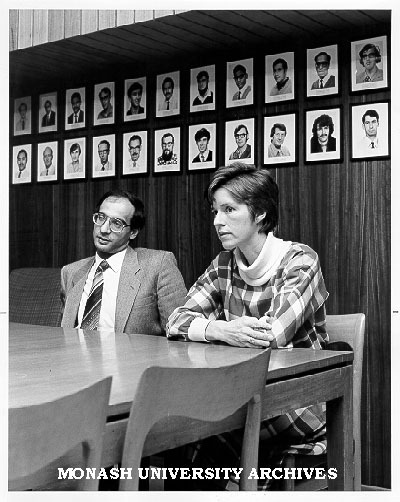 Staff liaison officer for Mechanical Engineering Alumni Association, Roger La Brooy, and association president Jane Alcorn