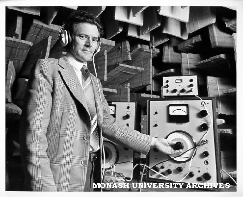 Dr Robin Alfredson working in aechoic chamber