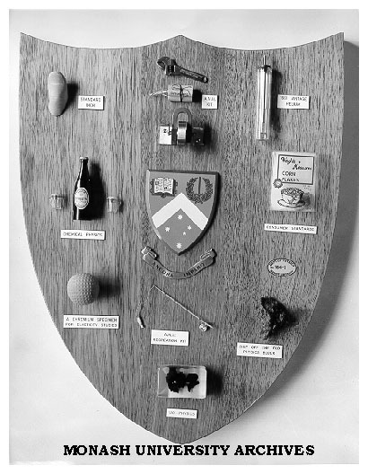 Shield presented to Professor Bob Street on his departure from Monash University