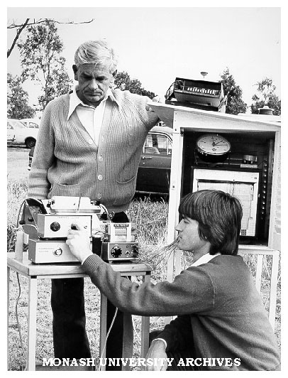 Student Peter Golding (right) and supervisor Dr Logan Francey, taking solar energy measurements