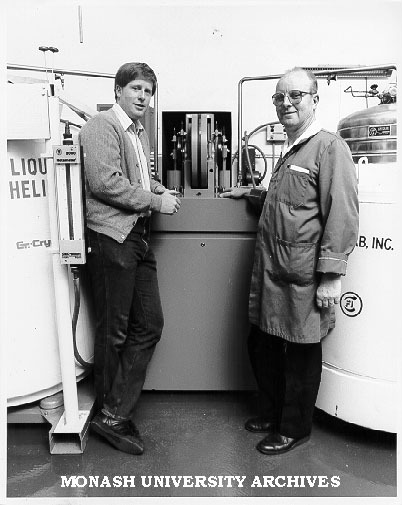 Dave Leonard and Ken Hall with Koch 1410 helium liquefier