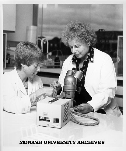 Physiologist Dr Magda Weiss (right) with technical officer Mrs Val Ford
