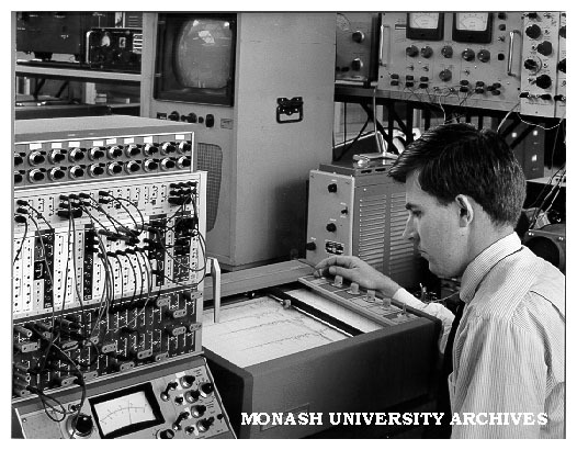 Researcher investigating size distribution of collection of particles using television scanning techniques