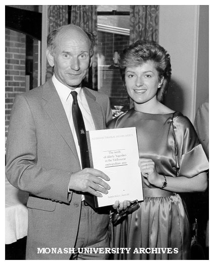 Minister for Ethnic Affairs Mr Peter Spyker with student Radmilla Borkovic