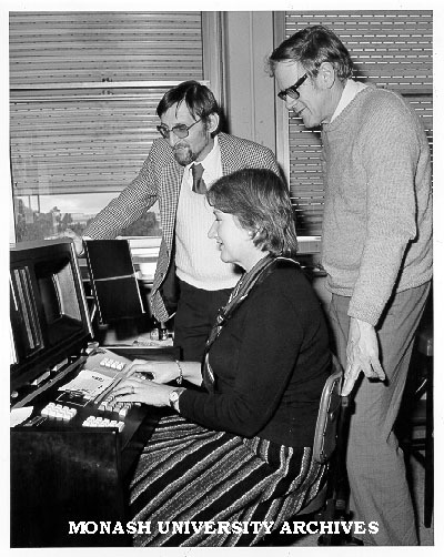 Professor Jiri Marvan (left), Associate Professor Gavin Betts and Mrs Lois Osborne working on translation of 17th century Latin-Czech grammar