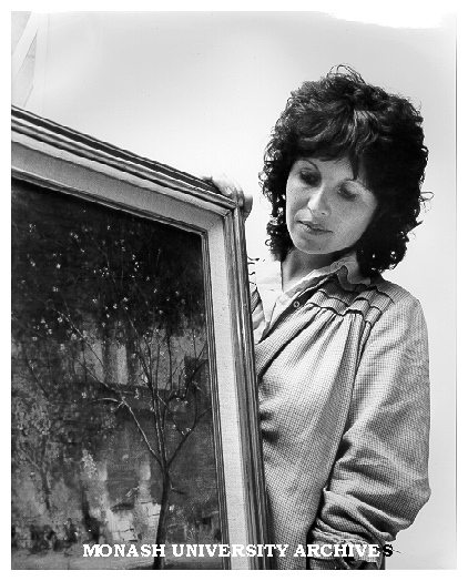 Art historian Ms Helen Topliss with early Tom Roberts painting from Monash collection