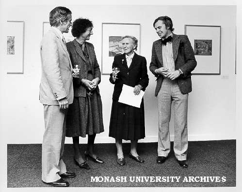 Mrs Olive Hirschfeld (second right) with, from left: Vice-Chancellor Professor Ray Martin; gallery director Mrs Betty Clarke; and Professor Patrick McCaughey