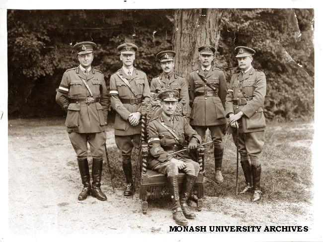 Lieutenant General Sir John Monash (seated) Commander of the Australian Army Corps, with Generals of his HQ Staff, France 1918