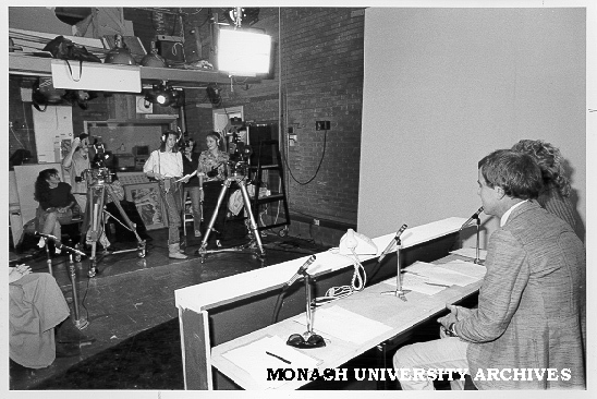 Channel 1 1/4 providing 'hands-on' experience for students under guidance of film director Peter Watkins (right)