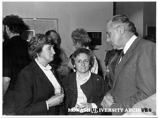Guests at opening of Women's Studies Centre. Mrs Jean Melzer, former ALP Senator (left), Mrs Alba Romano of Classical Studies, and Deputy Vice-Chancellor Professor Ian Polmear