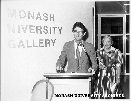 Professor John Hay and Mrs Jean McCaughey opening Centre for Women's Studies in the foyer of Gallery building