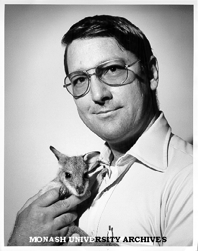 Visiting American zoologist Dr Ken Nagy with agile wallaby