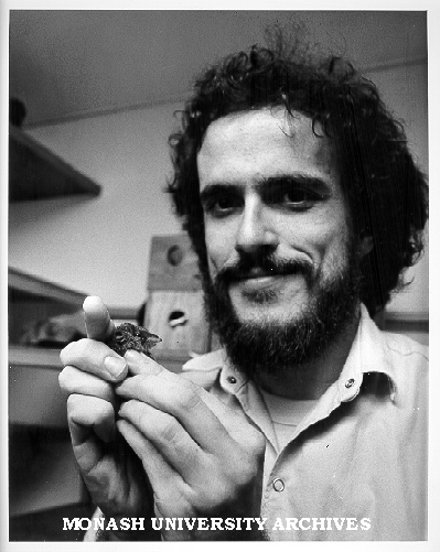 Dr Andrew Cockburn with marsupial Antechinus