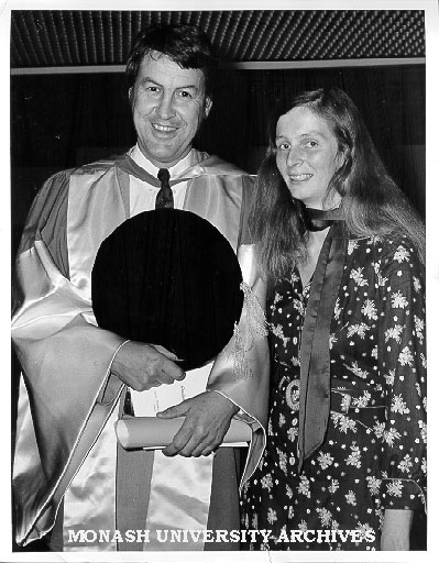 Reader Dr Ian Bayly with wife Jenny, after being awarded Doctor of Science