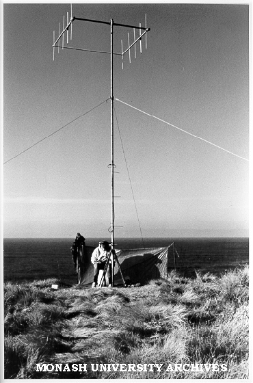 Students manning antennae, part of Penguin Protection Program, built by Martin Hopper of Engineering Services.
