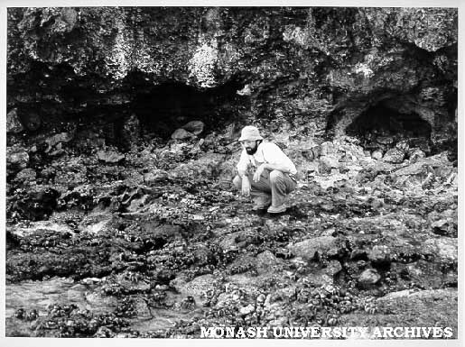 Dr Dennis O'Dowd with Christmas Island Red Crabs