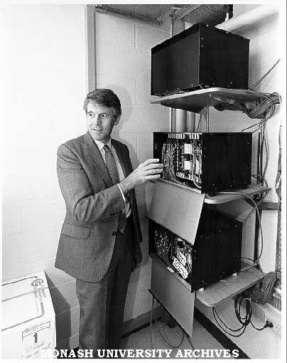 Computer Centre director Dr Cliff Bellamy explaining MONET node