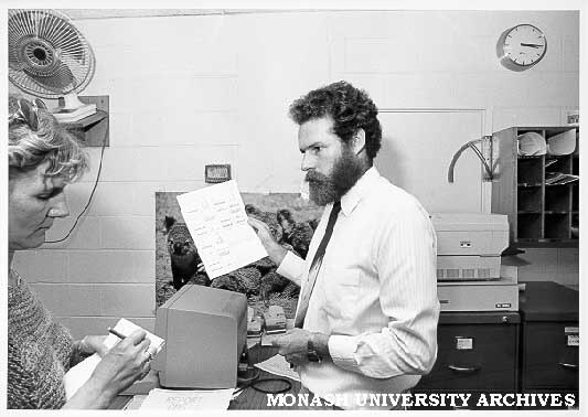 Systems programmer Ron Sawyer in Computer Centre office
