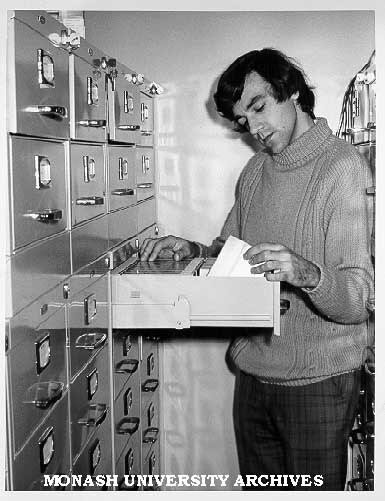 Student Mr John Ingleson, at Main library micro-fiche collection of Southeast Asia