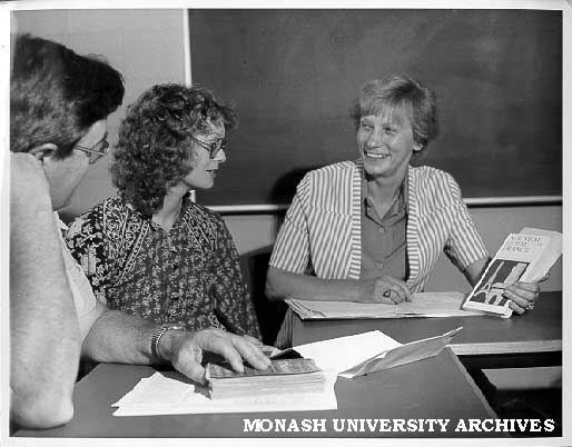 Centre for Continuing Education tutor Dr Marguerite Van Der Borght (right) with Jack McDonell (CCE Director) and Mrs Annette James (Staff Branch)
