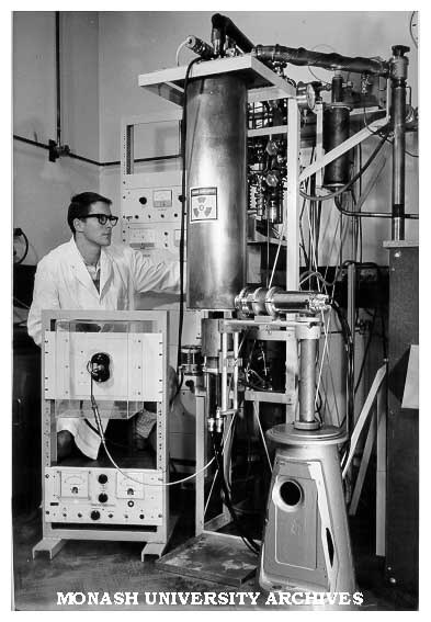 Student Don Chaplin using demagnetisation cryostat